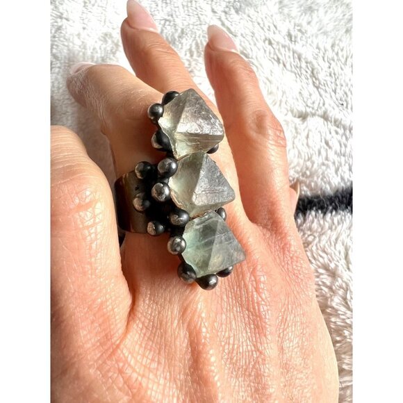 333 Octahedron Fluorite Adjustable Statement Ring - Picture 3 of 8